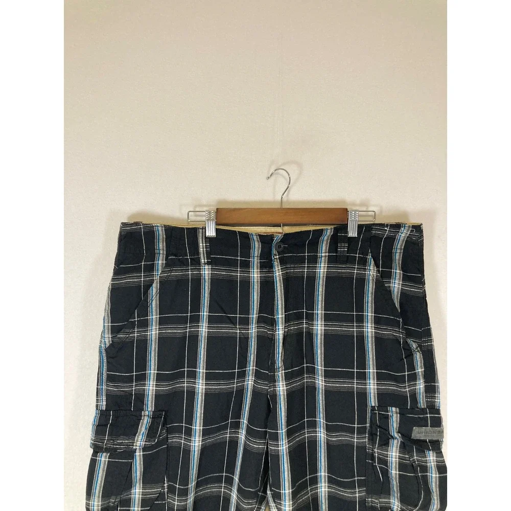 Skater Grunge Unionbay Mens 40 Black‎ Blue Plaid Utility Cotton Cargo Shorts